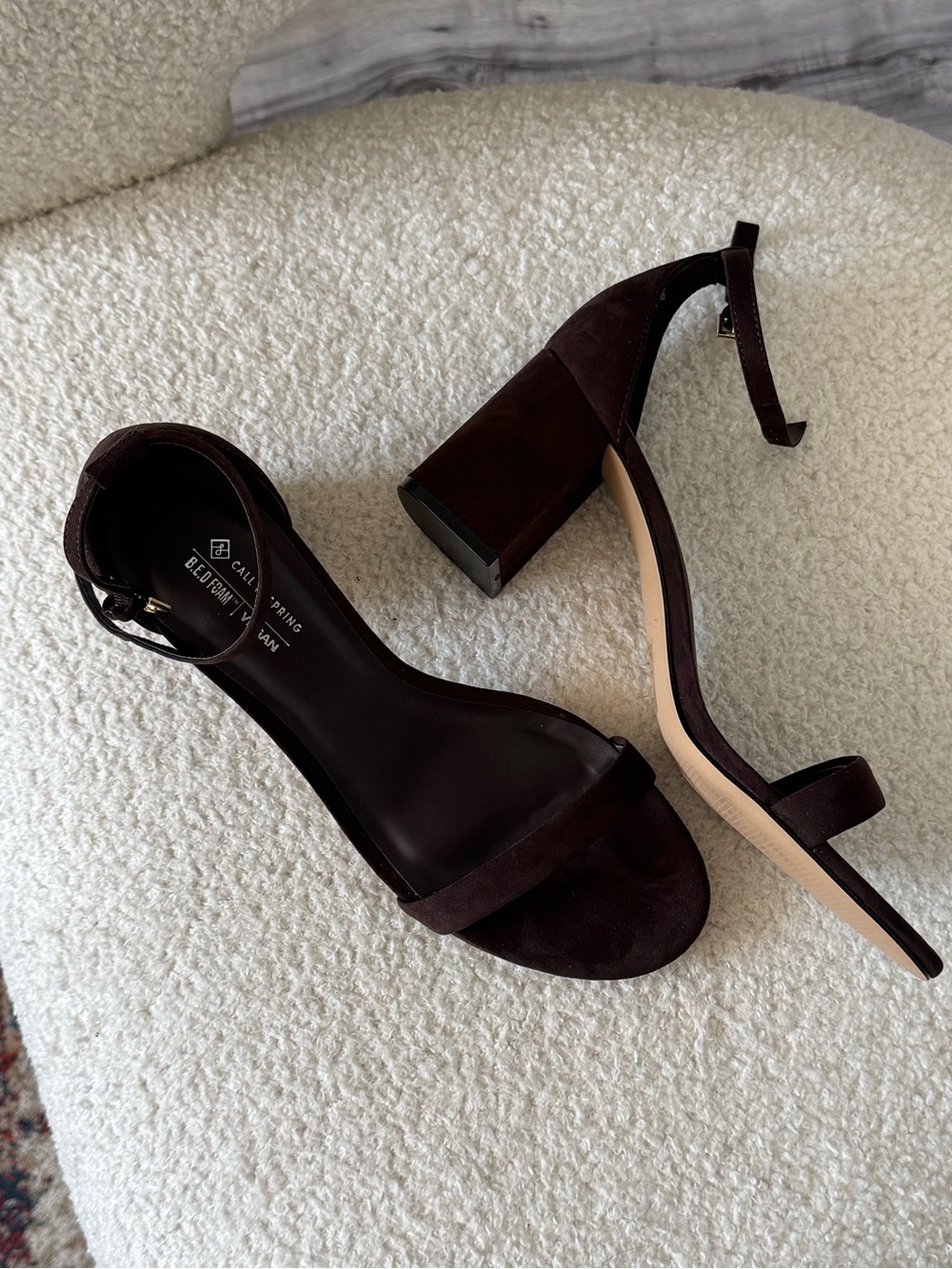 Elianaa Call it Spring, Block Heel Ankle Strap Sandals in Dark Brown
